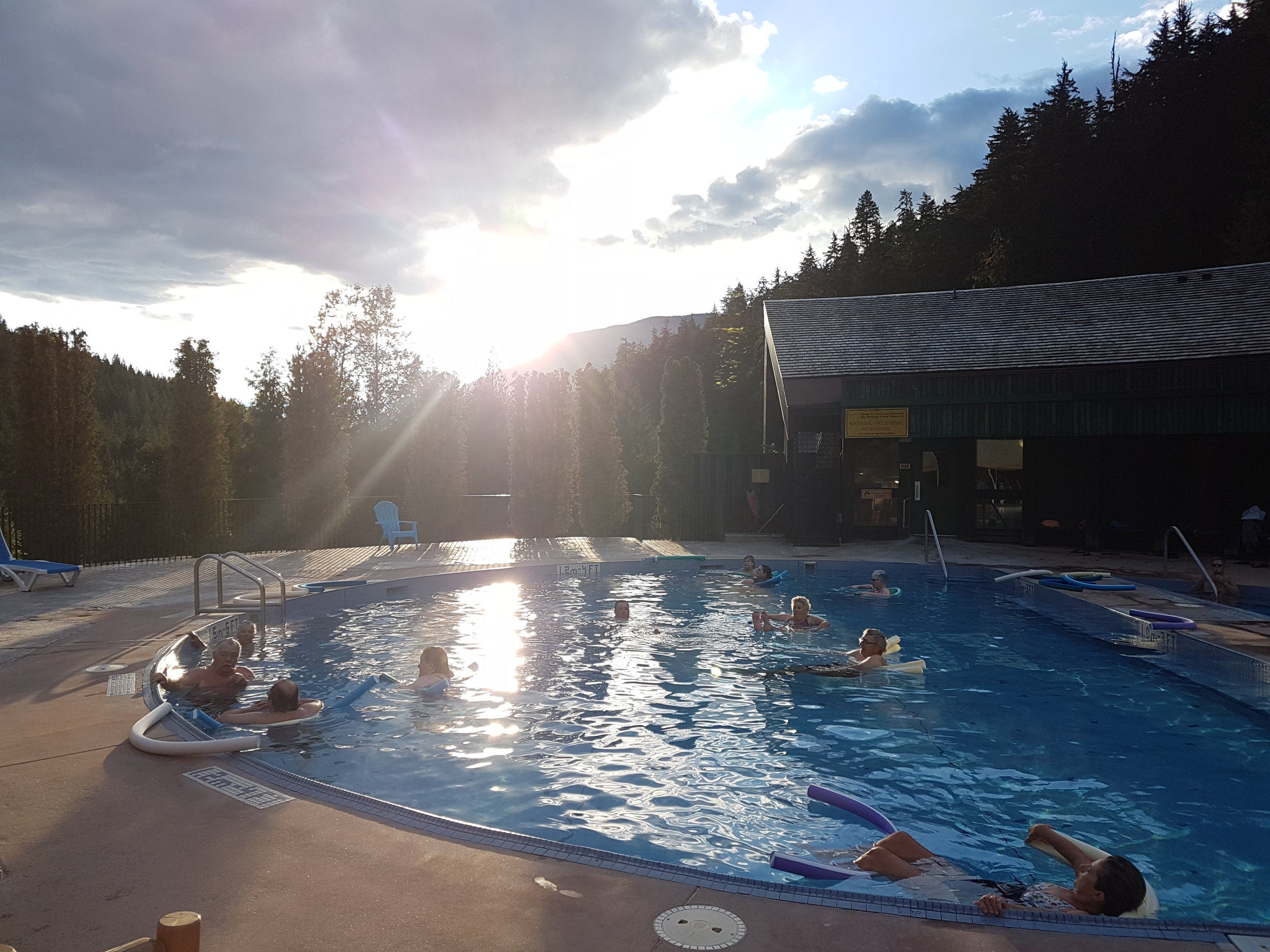 Relaxing in the Nakusp Hotsprings during one of our Multiday Bike tours 