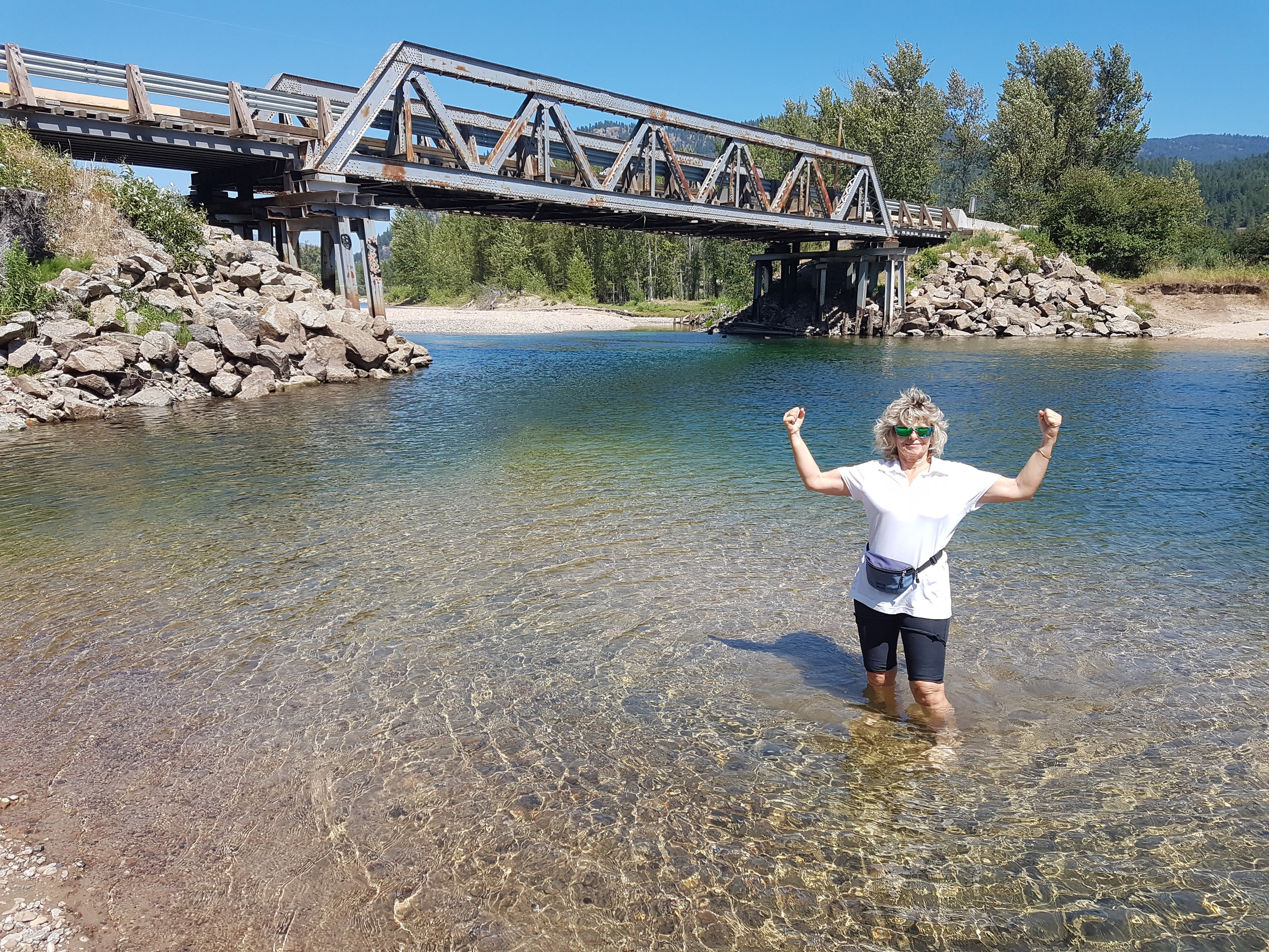 Cooling off in the Kettle river during our Okanagan Bike tour