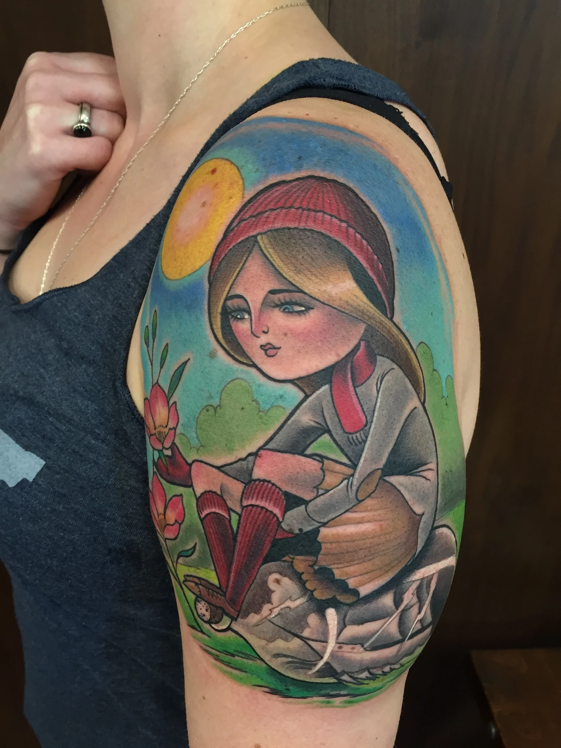 Bowers storybook girl sitting on a ship in a bottle
