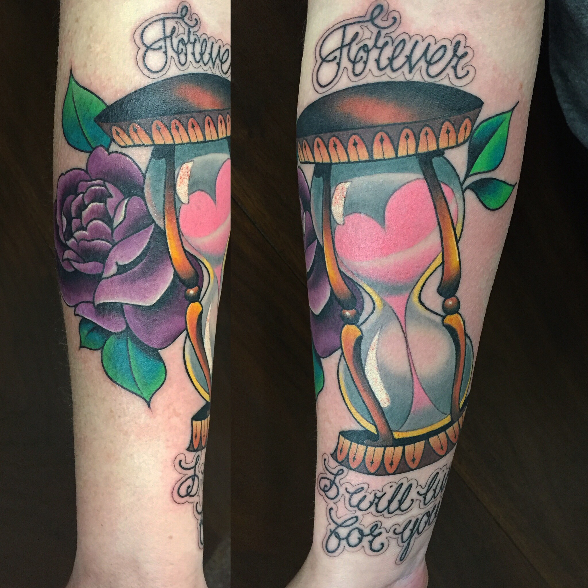 Hourglass color tattoo