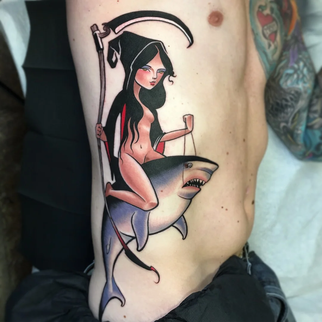 Copy of Reaper girl Riding a Shark