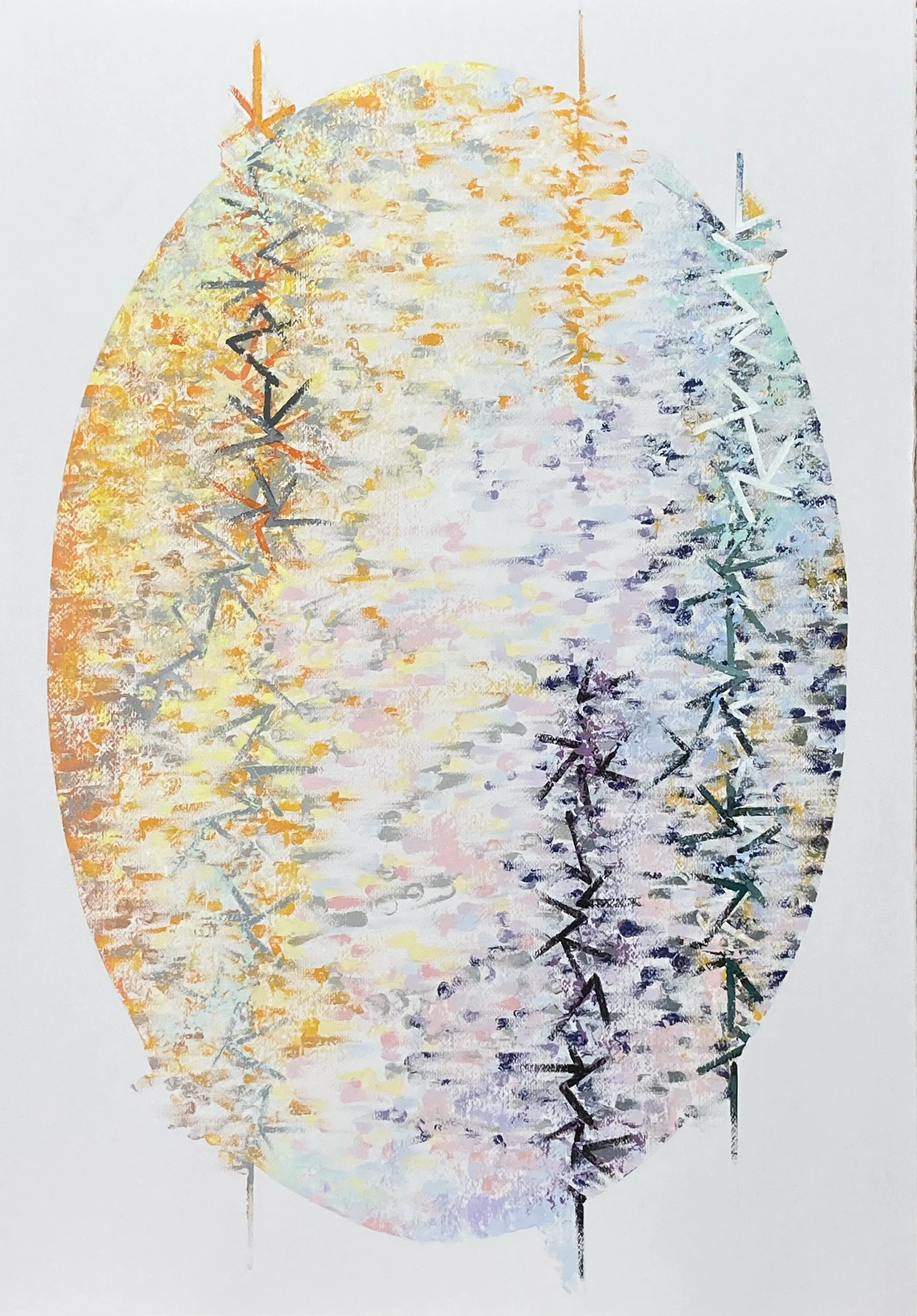 Into being. Acrylic on Fabriano 5 paper, 350gms. 100cm x 70cm.  © IDN & courtesy A.I.