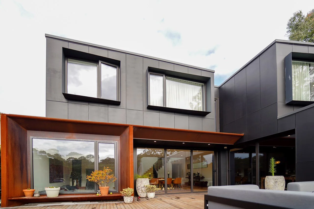  Elevate - Northwood NSW     A bold, textural, contemporary design, responding to a steeply sloping site in Sydney's Lower North Shore, with expansive views of the Lane Cove Bushland Park. Photography: Rooz 