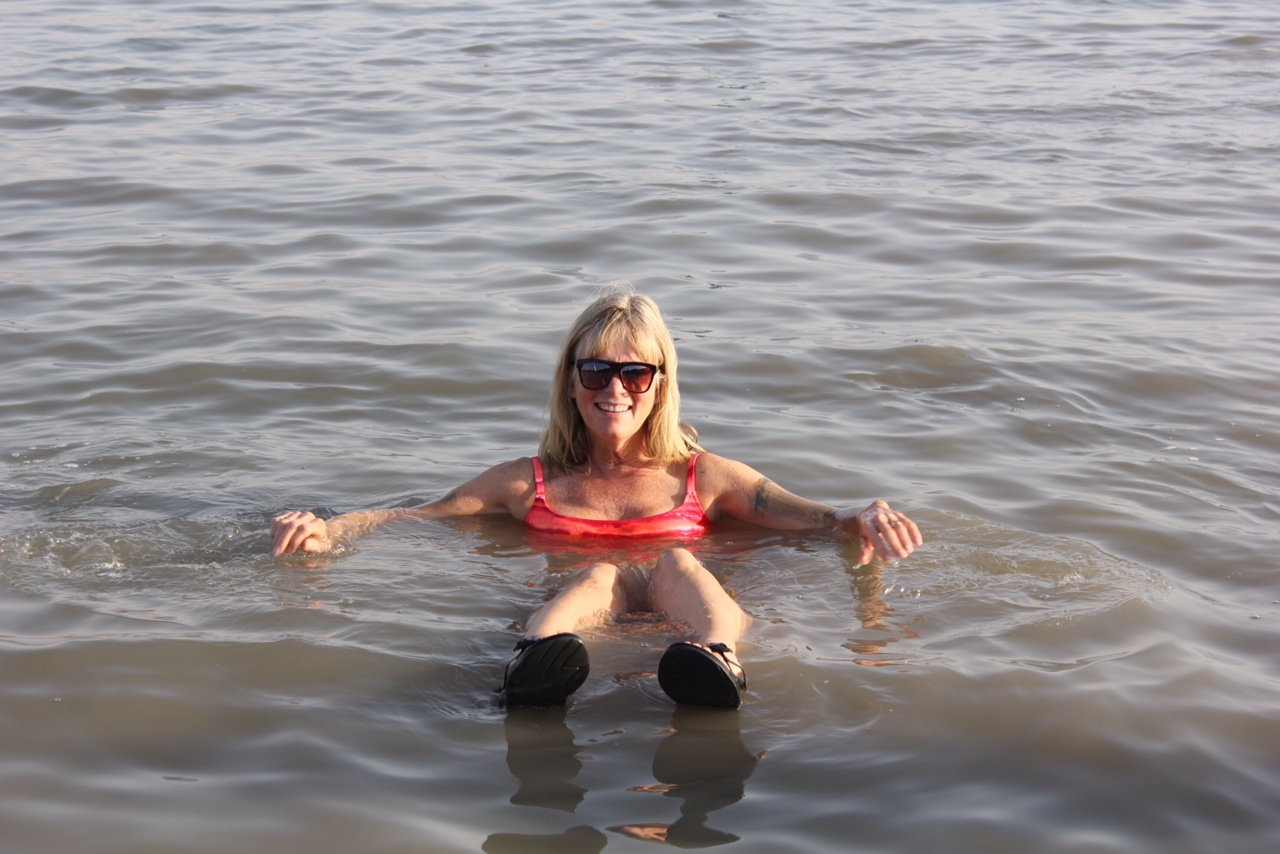 Kathy Evertsberg enjoying the salt bath