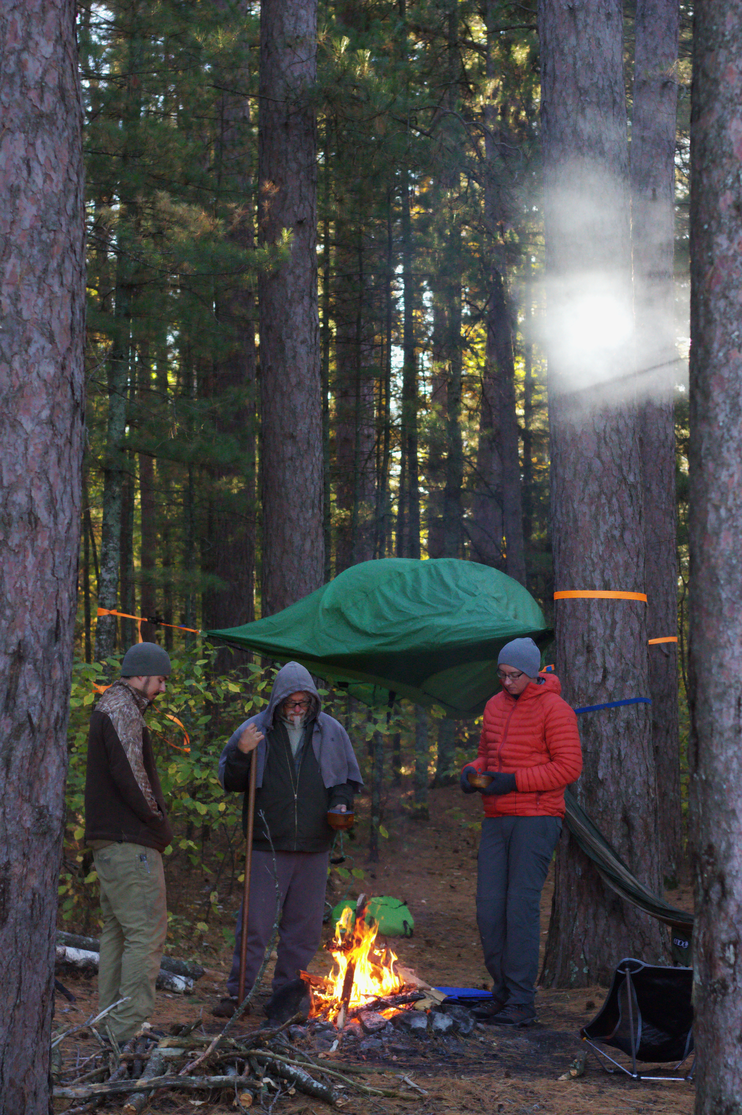 After finding a spot for the night along the river and among the trees, we woke up to get some breakfast going over the fire.