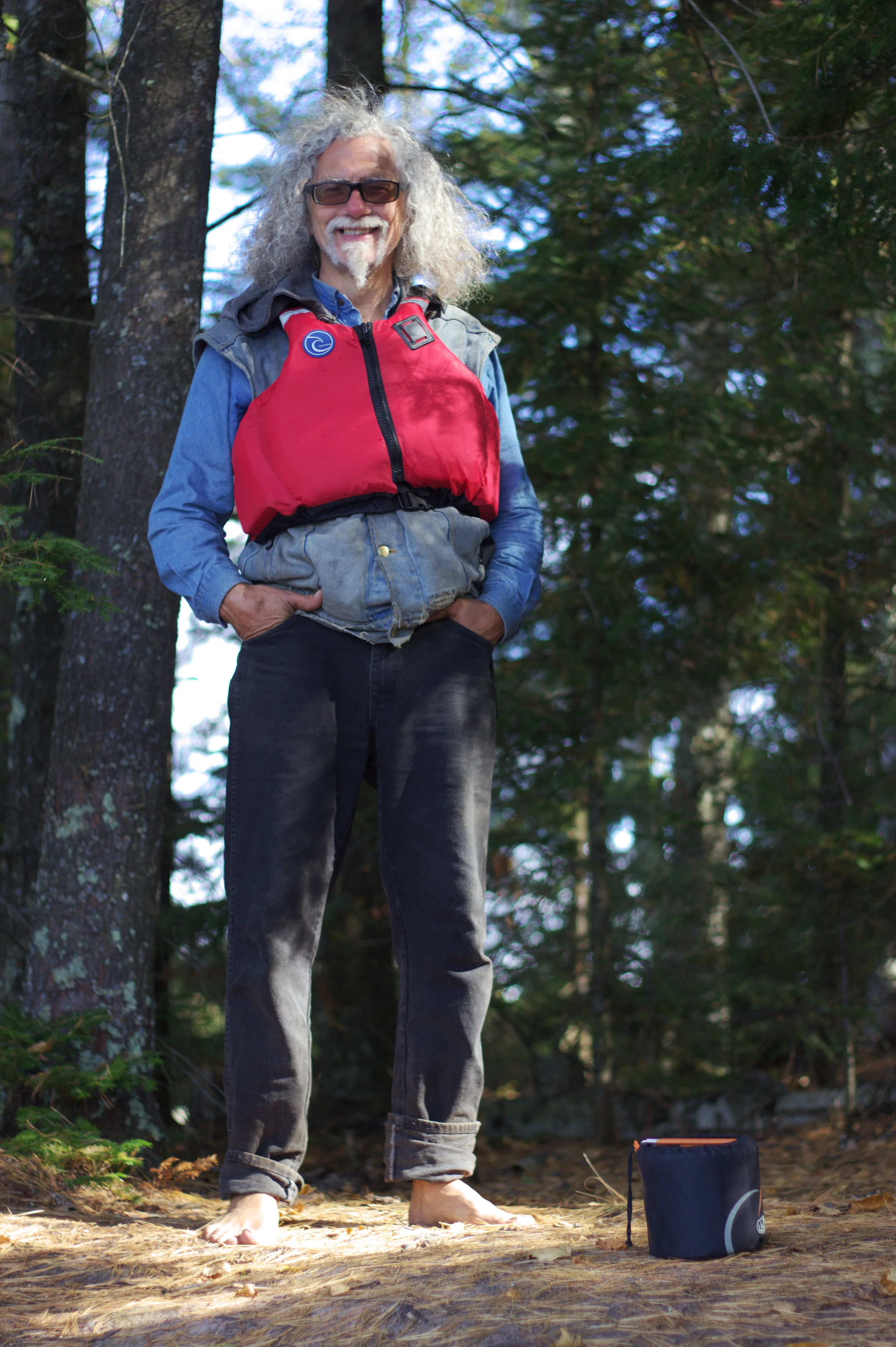 Tyler is having fun at the next campsite on the flowage.