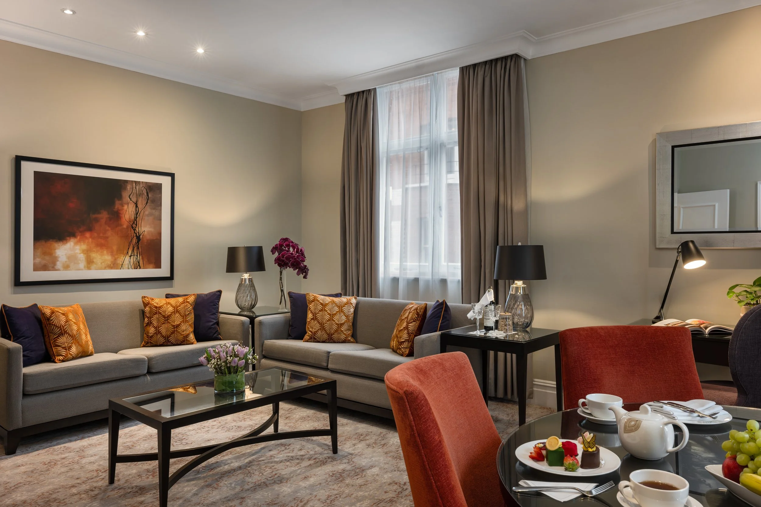 Elegant hotel suite living room with classic furnishings, interior photography by David McConaghy
