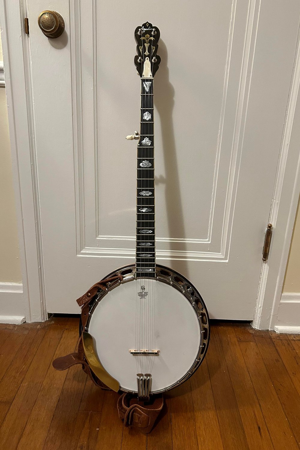 Front of banjo made by Taylor Hagood 