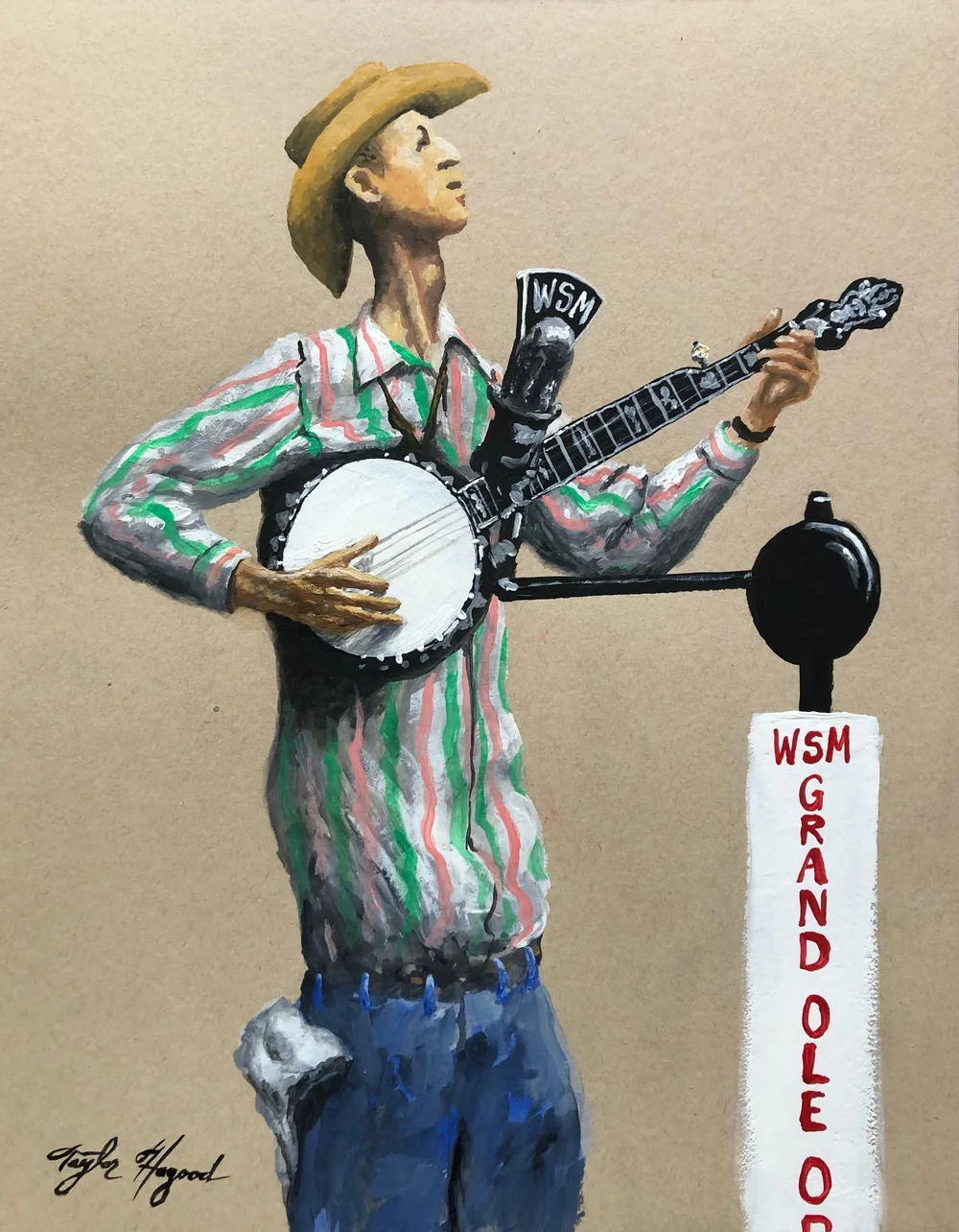 Gouache of Stringbean (David Akeman) by Taylor Hagood