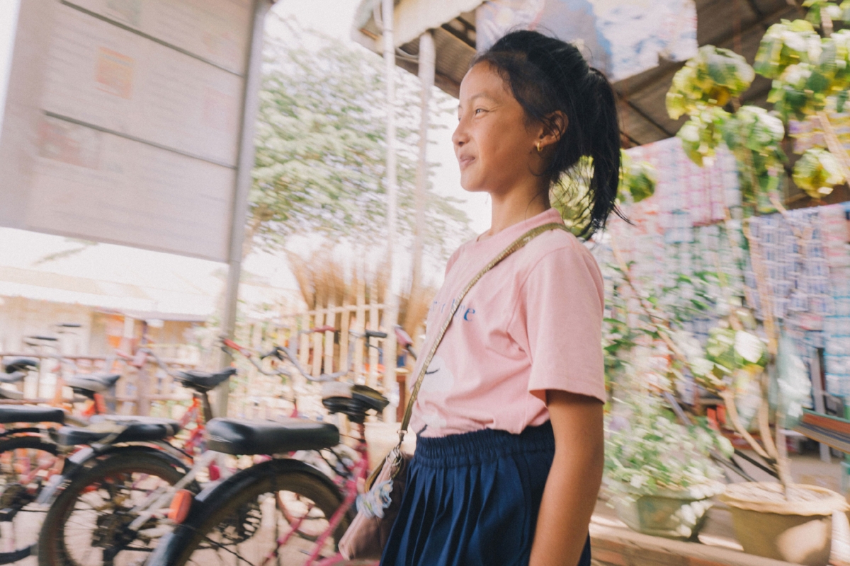 Student leaving the EASEL School, an informal school in rural Poipet, a border city between Thailand and Cambodia. 