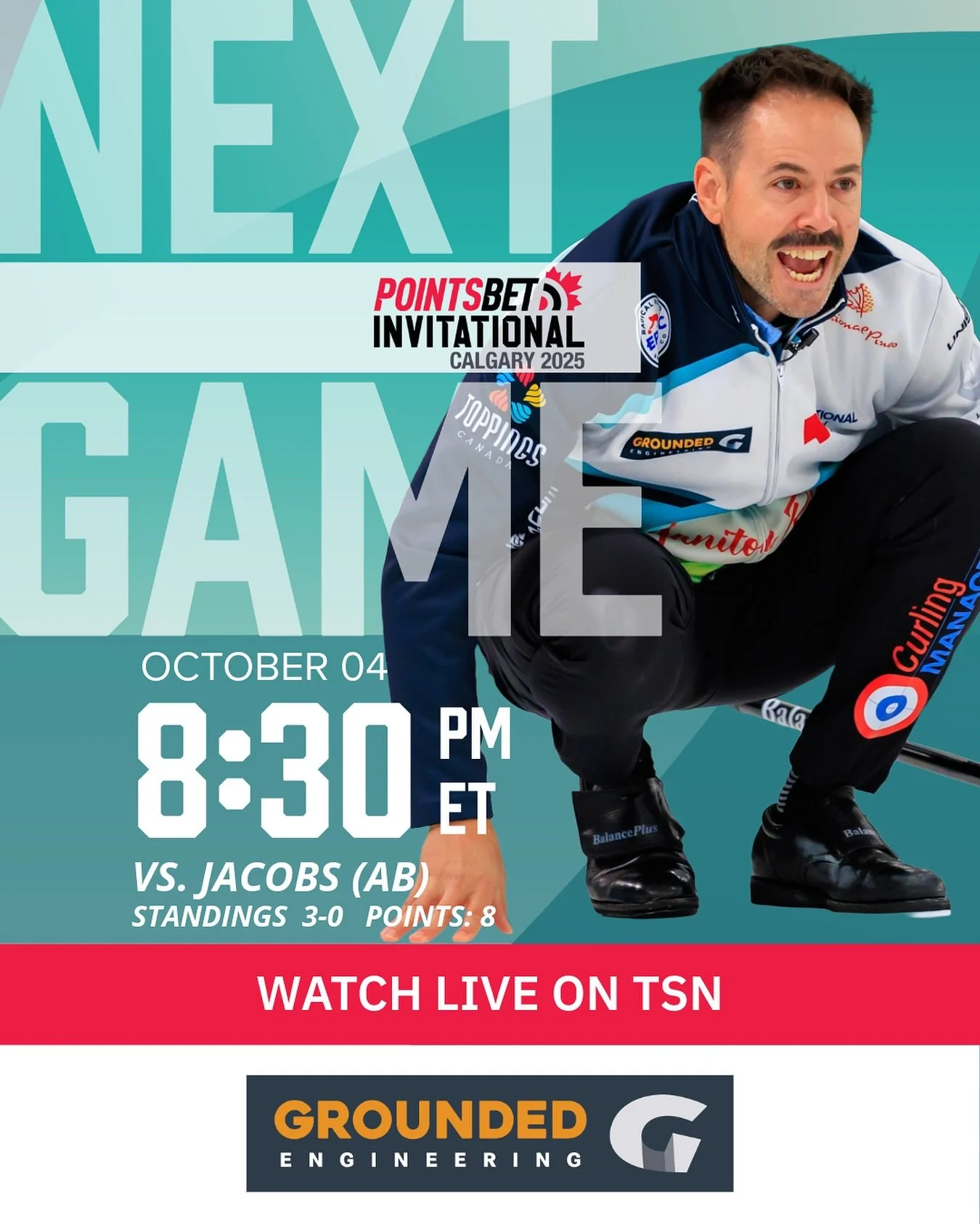 🚨FEATURE GAME ALERT🚨 Watch LIVE as we take on Team Jacobs at 8:30 PM|ET in the PointsBet Invitational  on TSN! Winner heads to the final! 🥌 

#TeamEpping #Curling #Determination