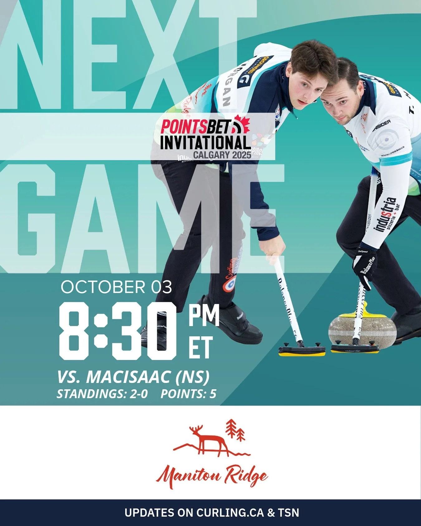 Back on the ice at 8:30 PM|ET VS Team MacIsaac in the PointsBet Invitational! Check out updates on curling.ca and TSN! 🥌

#TeamEpping #Curling #Determination