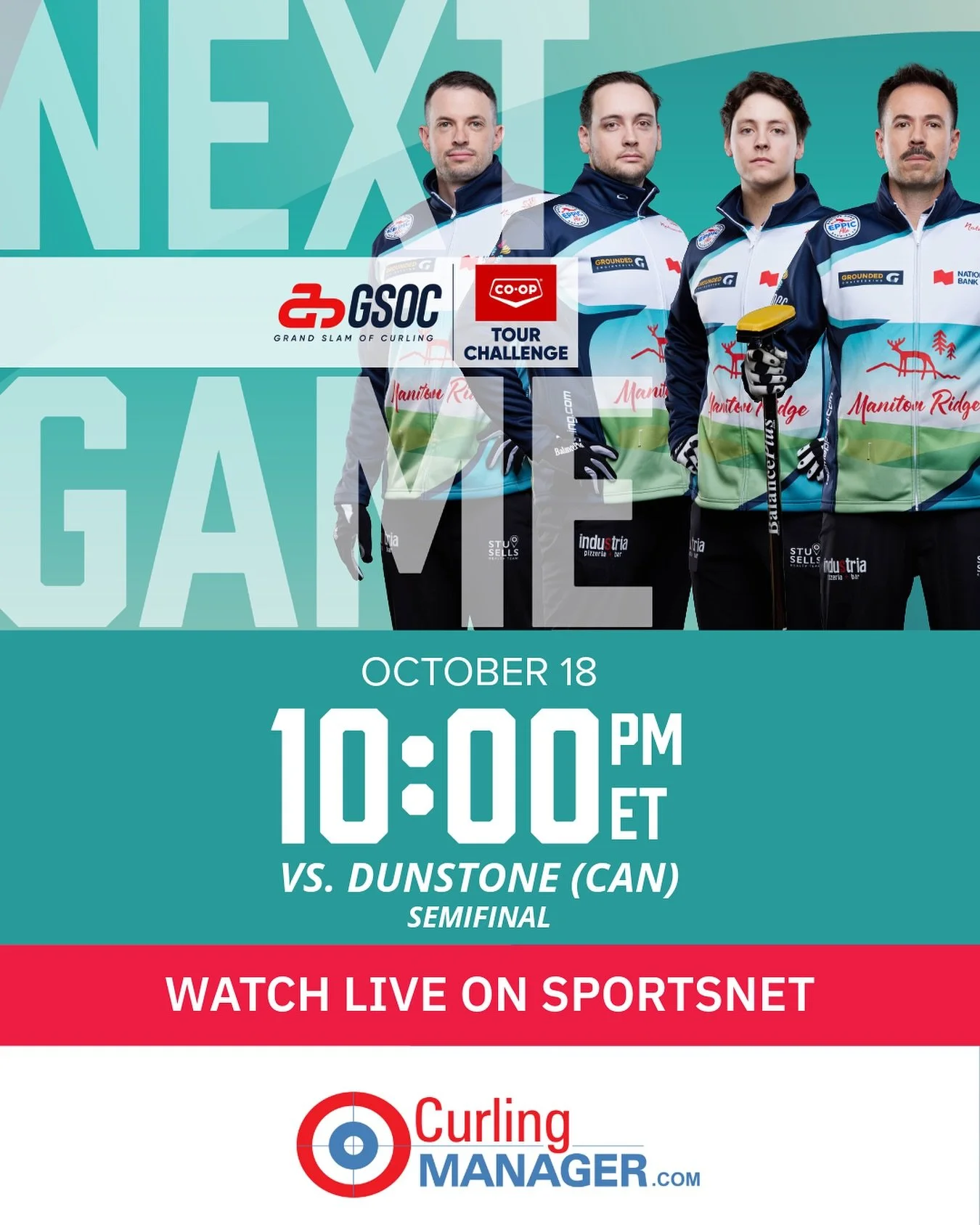 📺 LIVE SEMIFINAL! 🥌 Action begins at 10:00 PM|ET as we take on Team Dunstone! Check it out on Sportsnet and rockchannel.com!

#TeamEpping #GSOC #Determination