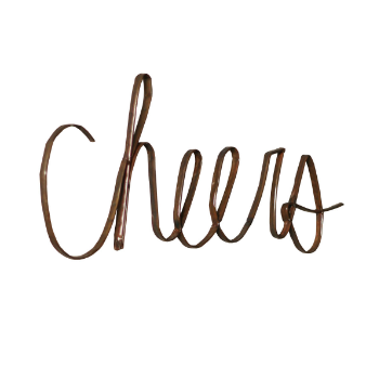 Copper "Cheers" sign