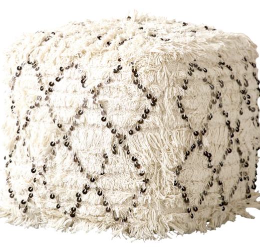 Ivory Sequin Pouf Cube