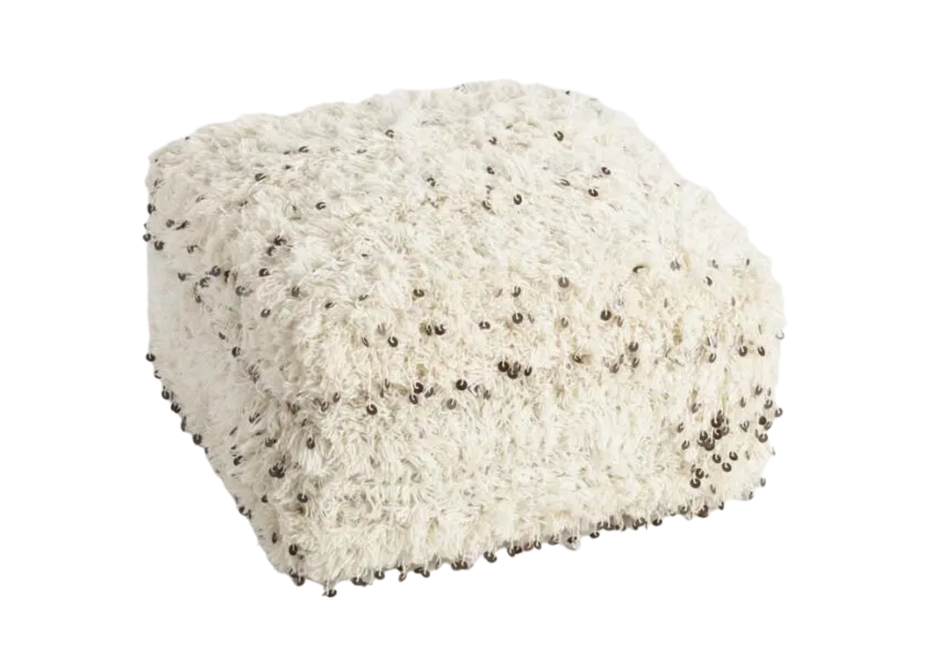 Oversized Ivory Sequin Pouf Ottoman