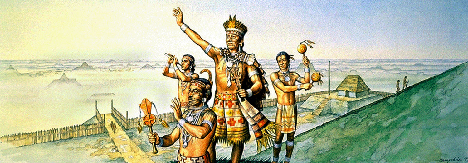 As part of the design for this show, I developed conceptual sketches for three new paintings that were commissioned for this project. Then I had the pleasure to work with archaeological painter, Michael Hampshire, to realize them. These paintings were pivotal elements in “City of the Sun”, and continue to be used today to help tell the story of Cahokia.