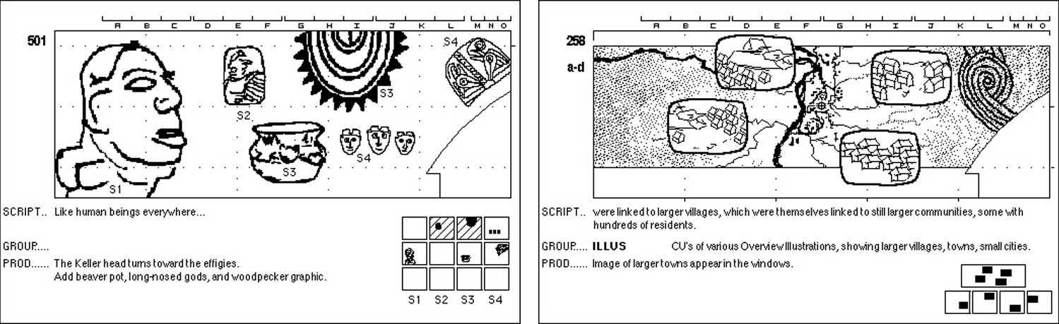 For this multi-projector experience, we developed interactive storyboards to simulate both the design and flow of the presentation, and document its programming architecture. The show has since been translated into a wide-screen video presentation, which still runs today.