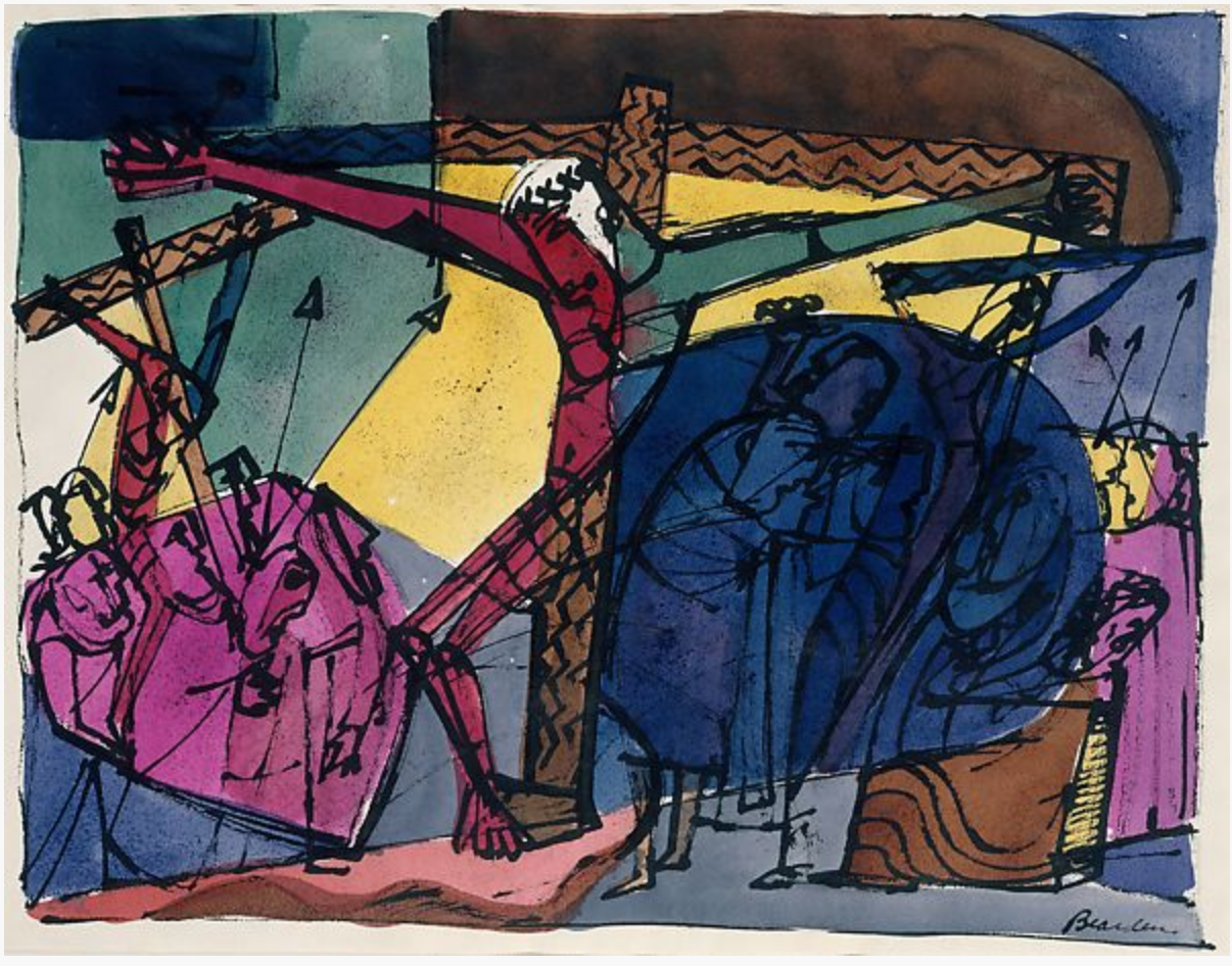 Golgotha; Romare Bearden, 1945, watercolor, ink, and graphite on paper; The Met, New York.
