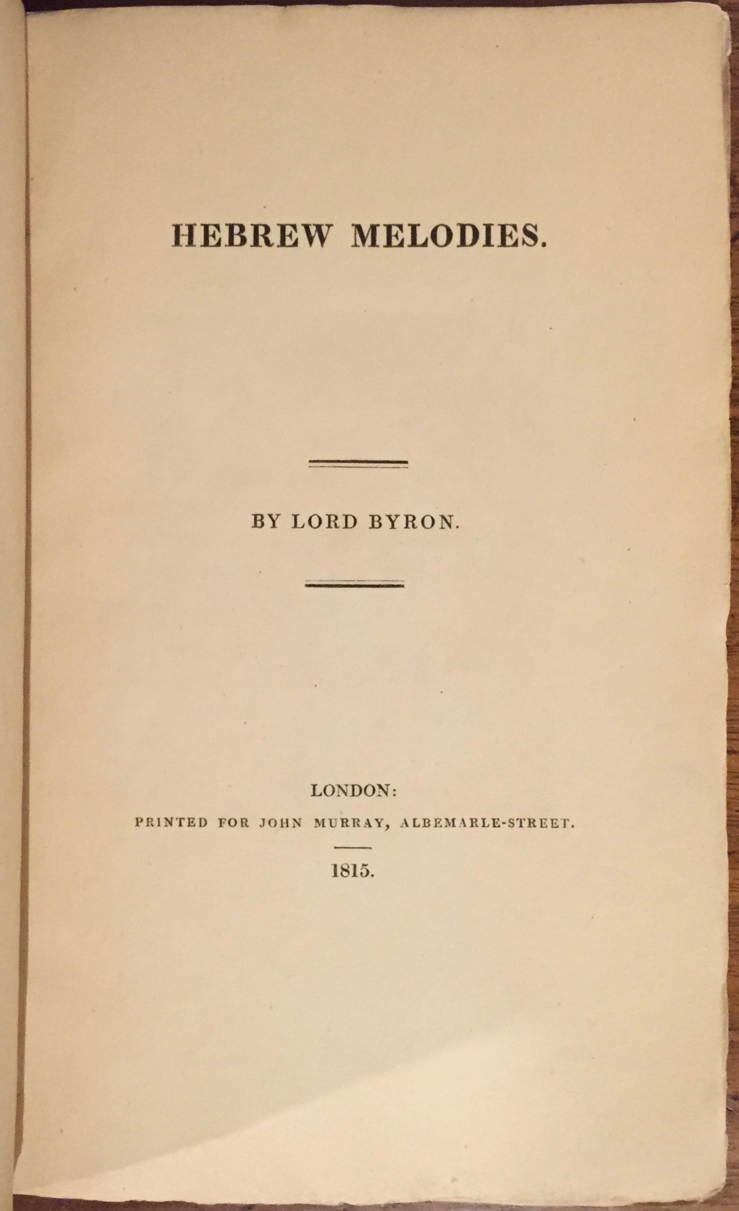 Byron. Hebrew Melodies. First