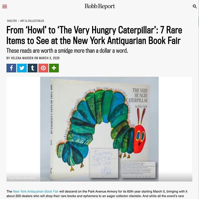 Thanks, @helmadden writing in @robbreport about our books! We&rsquo;re both items in the title, and three in the article (we see see you, Darwin). Kind of an overwhelming weekend. Gonna take a minute... #veryhungrycaterpillar #howl #descentofman