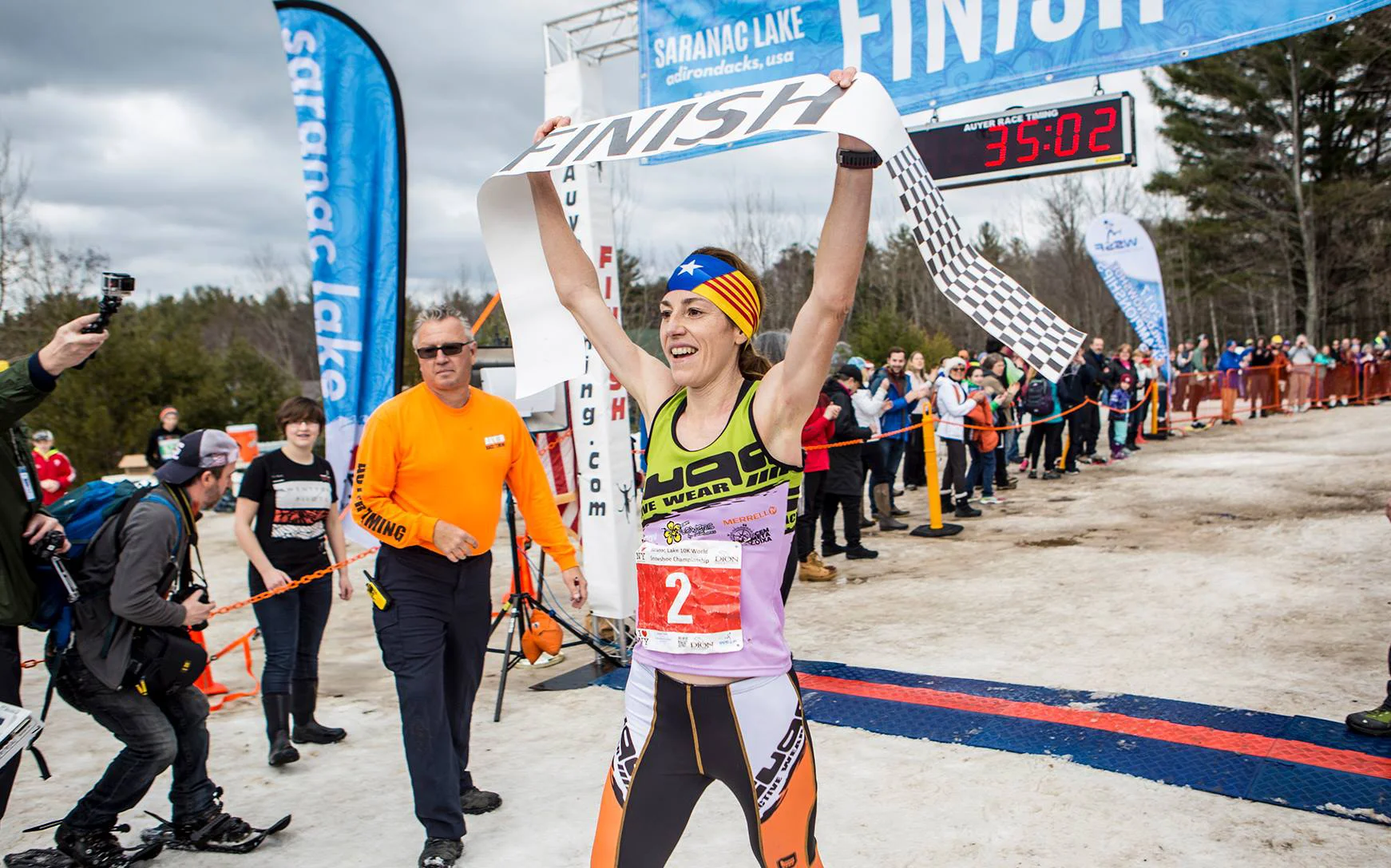 ■ Female champion, Ragna Debats of the Netherlands, crosses the line. Photos Courtesy of Saranac Lake ADK