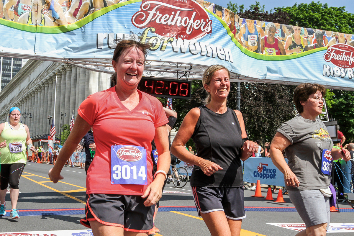 All smiles at the finish line of the 2016 Freihofer's Run for Women. Kevin Morris
