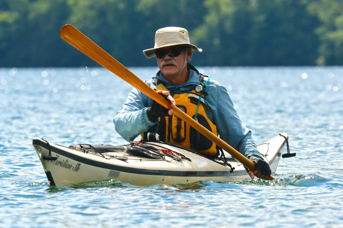 The author dressed for sun protection, landing at Rogers Rock Campground. Michael Kalin
