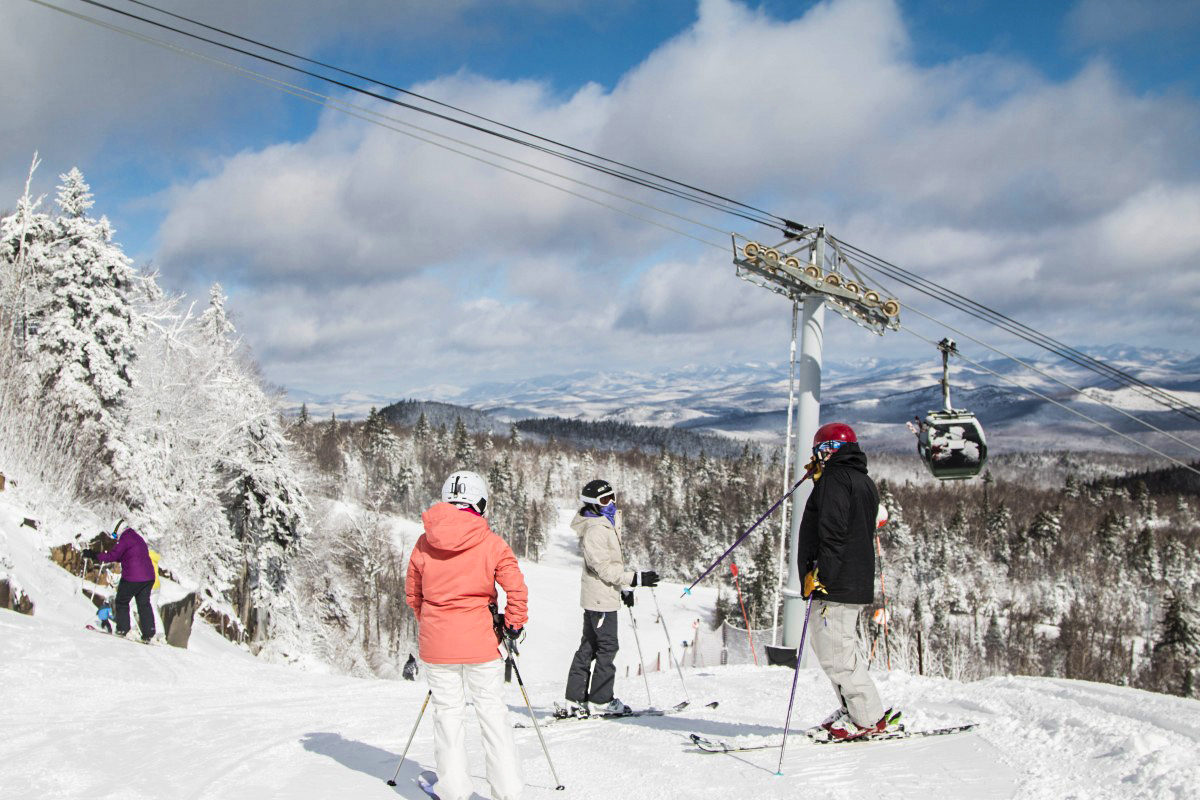 Gore skiers enjoying the view from Foxlair in February 2017. Gore Mountain