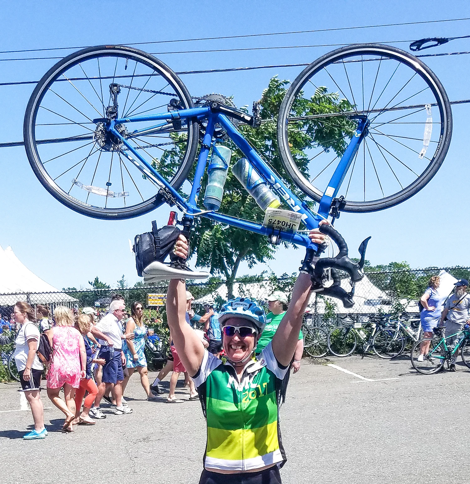 Celebrating at the finish line of the 2017 Pan-Mass Challenge.