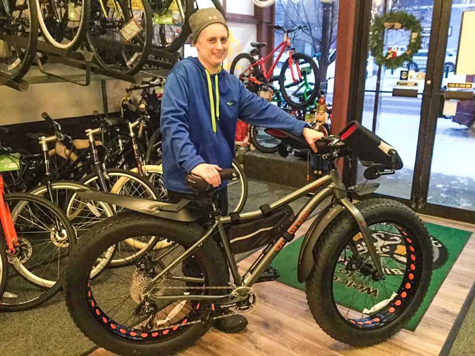 Another happy customer – new fat bike day! – at the Bike Barn in Cohoes.