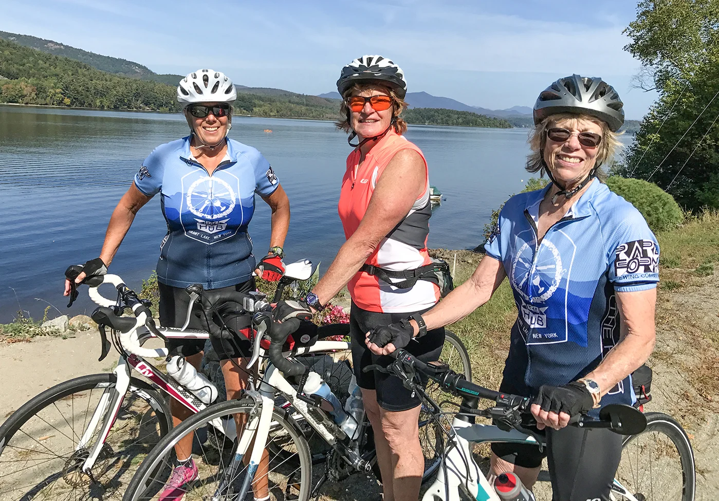 Happy riders along Schroon Lake at 2017 Harry Elkes Ride. Joan Jenkin
