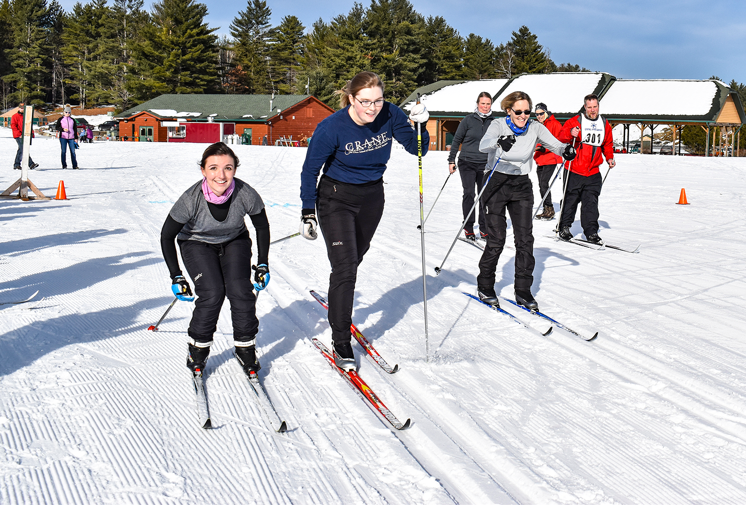 Allison Bromser, Olivia Phaneuf and Janine Phaneuf of Old Forge start Shenendehowa Nordic’s Citizens Race on January 5, 2019 at the Gore Nordic Center. Meghana Caron