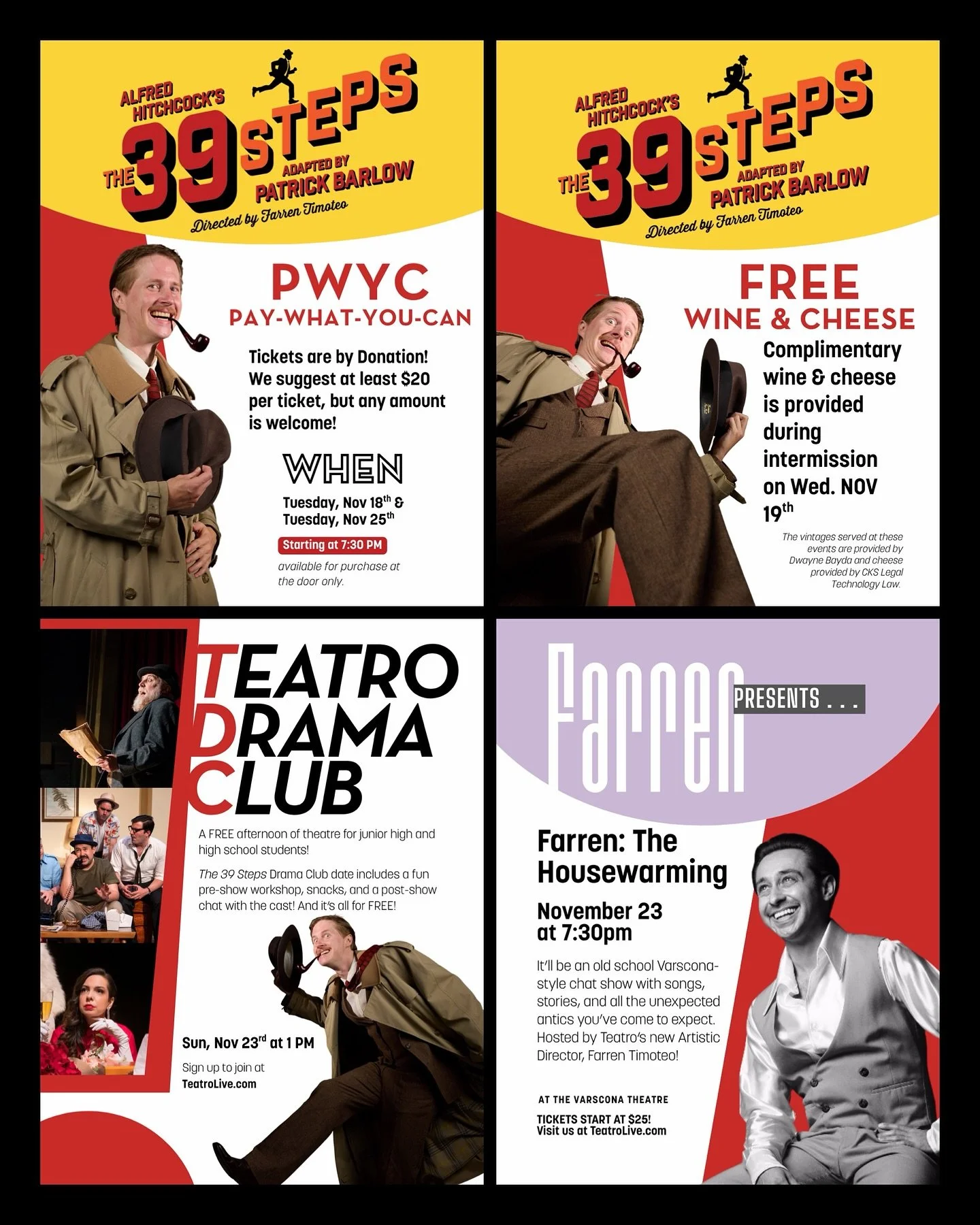 Special Experiences: Week #2 of The 39 Steps

Tuesday, November 19: Pay-What-You-Can (PWYC) at 7:30 PM

Join us for our PWYC evening and experience this whirlwind Hitchcockian comedy at whatever price works for you. PWYC tickets are available at the 