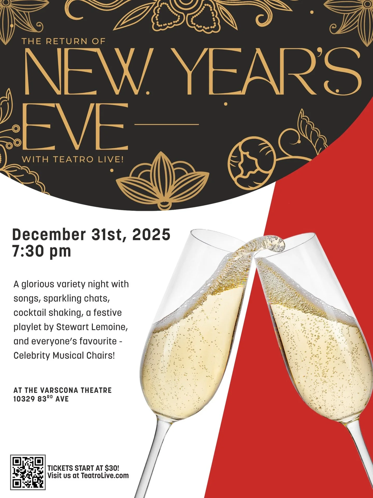 UP NEXT: The Return of New Year&rsquo;s Eve with Teatro Live!

We took last year off, but now we&rsquo;re back with this long-standing holiday tradition on Wednesday, December 31st at 7:30 pm. 

It&rsquo;s a glorious variety night with songs, sparkli