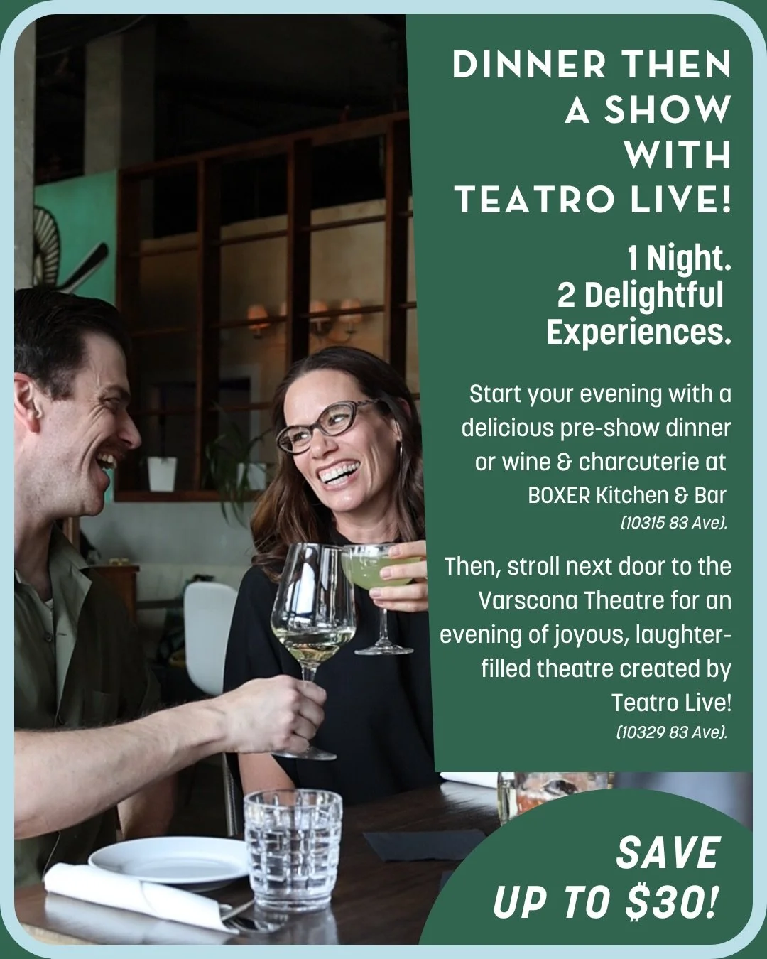 Hello Friends - your summer plans are calling!

Start your evening with cocktails, charcuterie, or a decadent pre-show dinner on the patio at BOXER Kitchen &amp; Bar @boxeryeg, then head next door to the @varsconatheatre for one of the funniest night