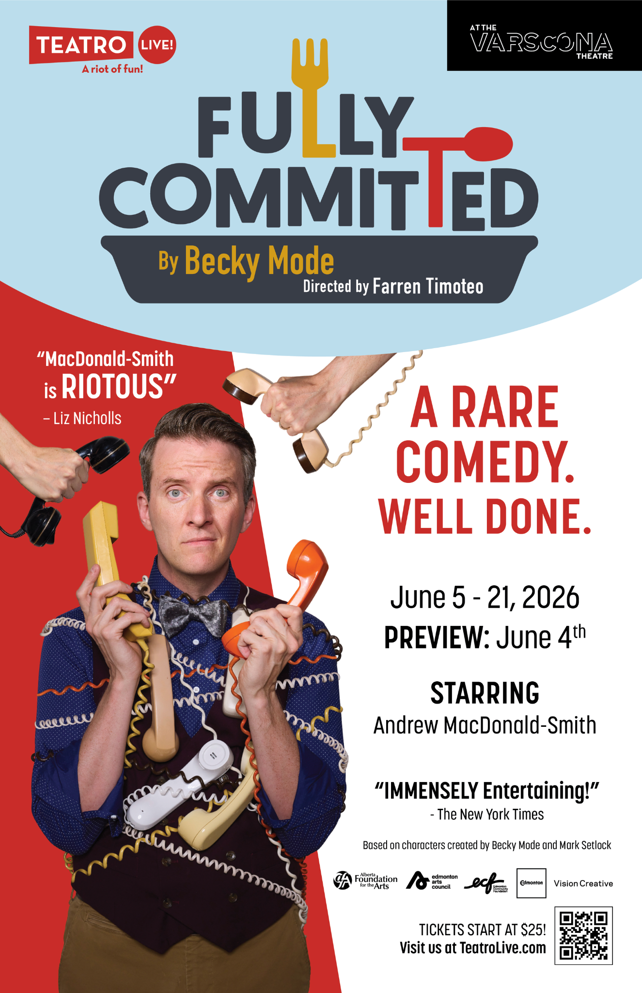 Fully Committed produced by Teatro Live, written by becky mode, starring Andrew MacDonald-Smith - June 4-21, 2026