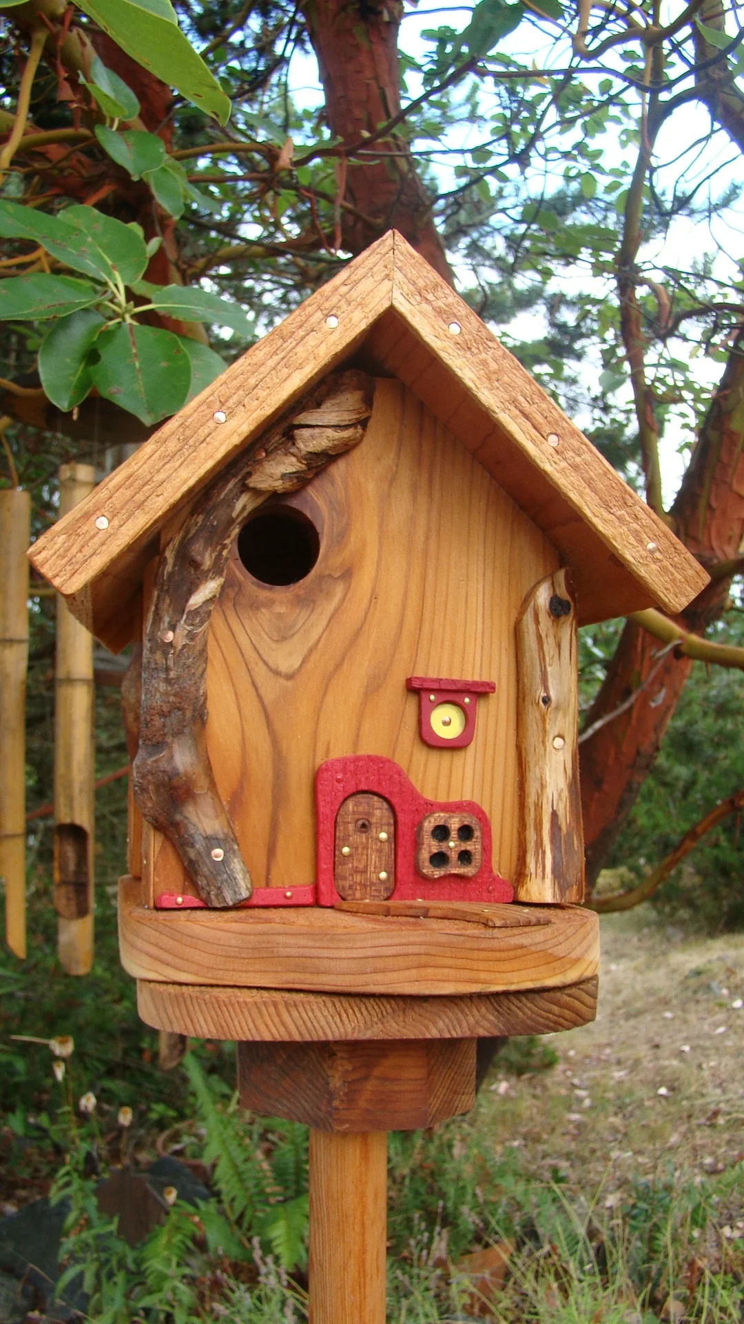 Cedar Birdhouse with Gnome Home 