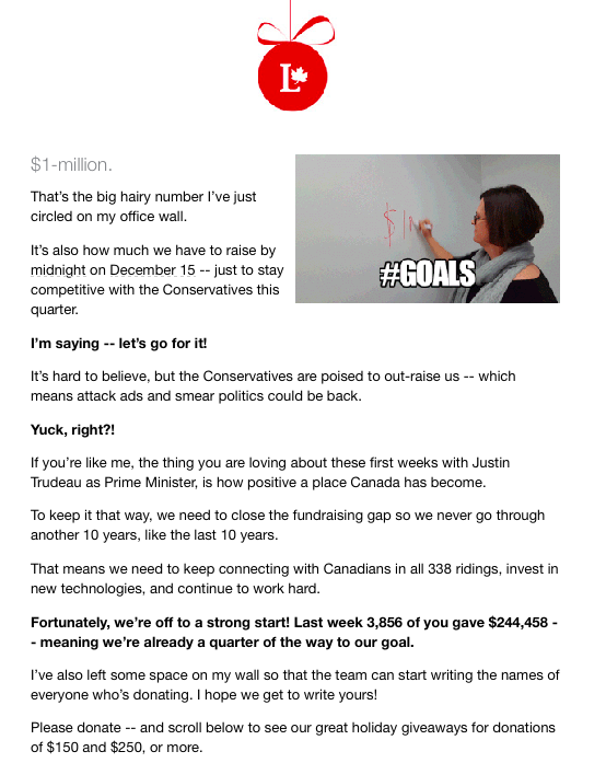 A December 7 email from Christina Topp, the Acting National Director of the Liberal Party of Canada.