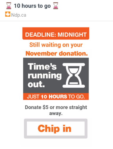 A November 30 email from the NDP, as viewed on mobile. 
