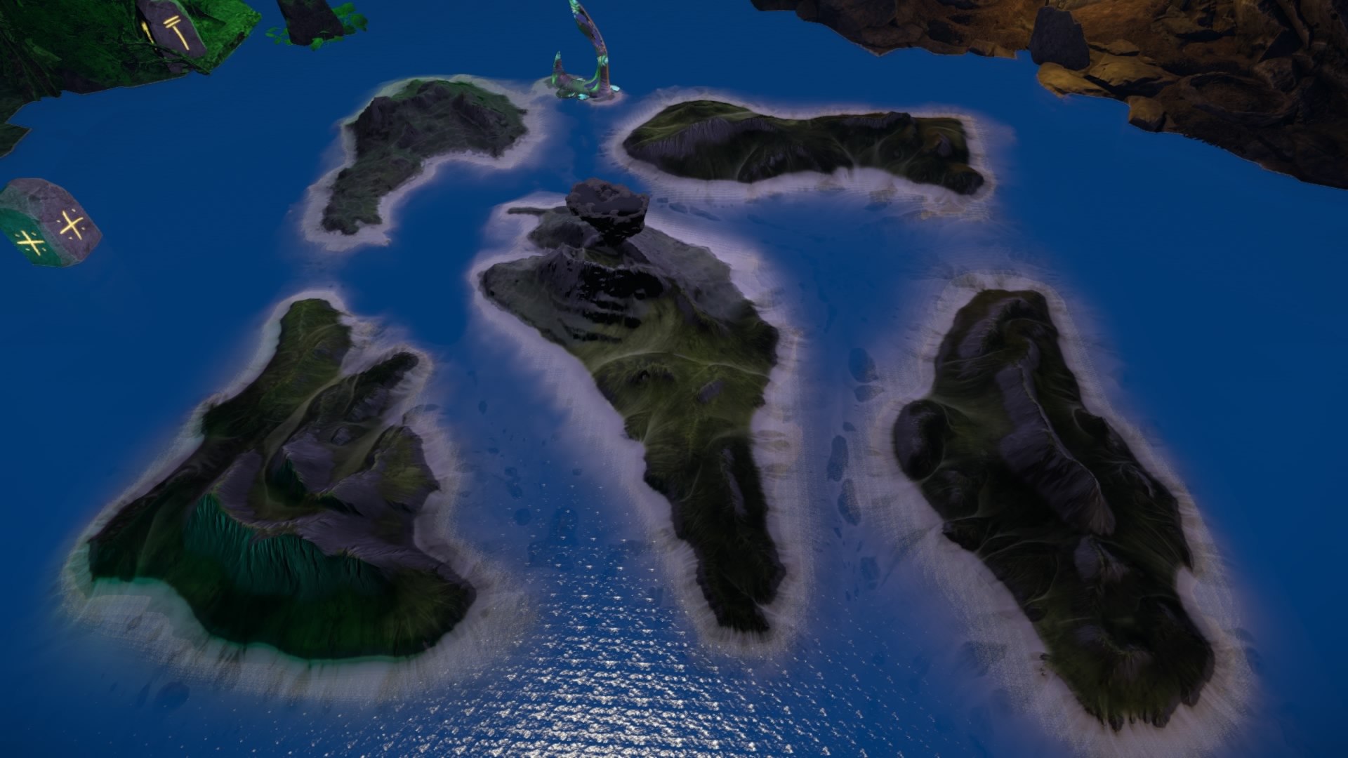 Only the upper left and center islands are available. The others will unlock at some later date.