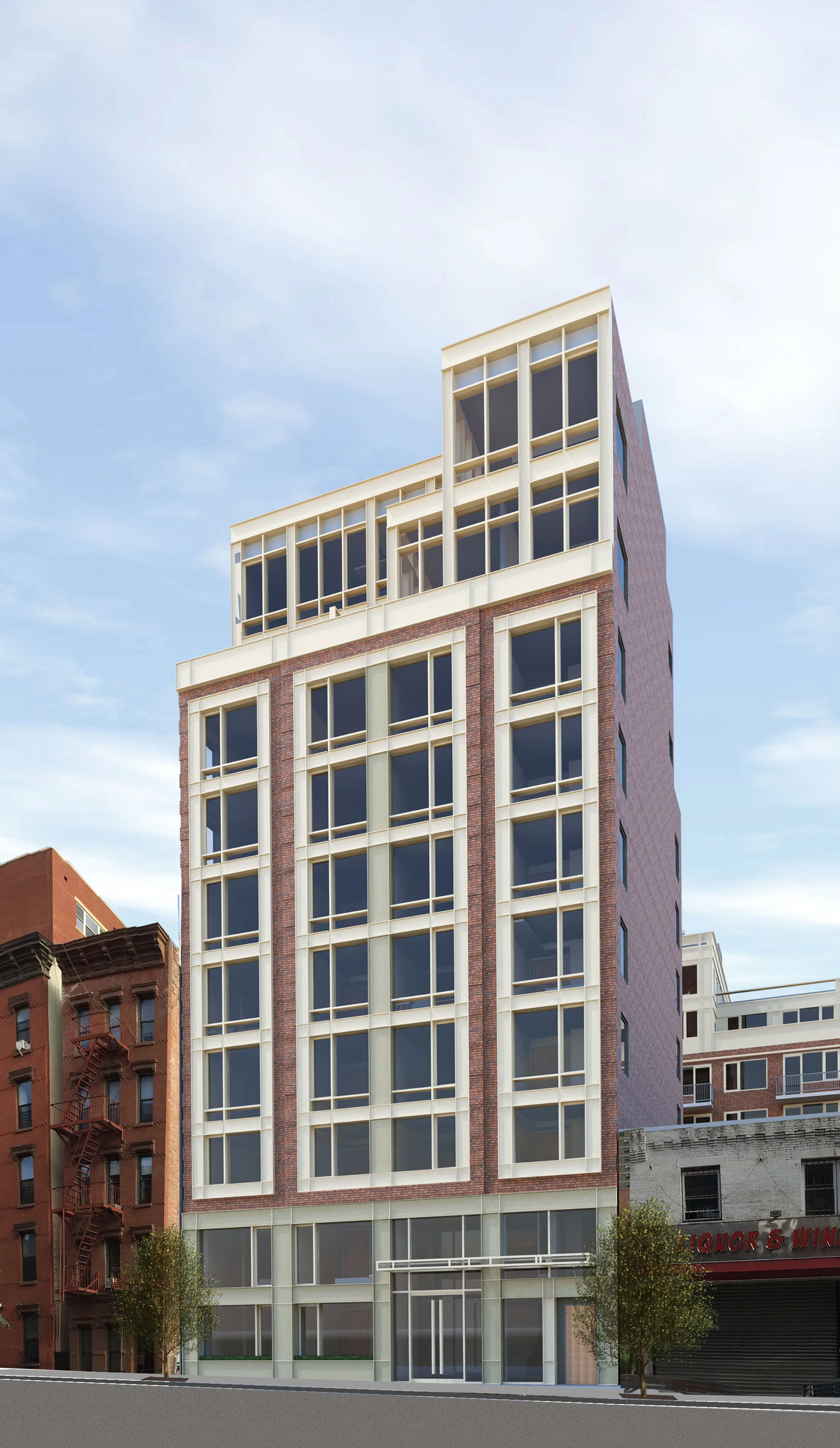 This newly approved building is occupying a vacant 10,000-square-foot site. The complex will include two towers that will hold 57 apartments in total. The two towers will be connected by a cellar unit consisting of laundry rooms, a lounge, bike storage and a fitness center.