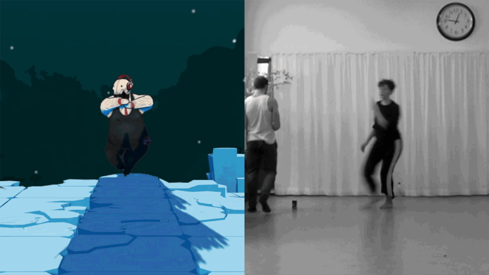 The dance moves of Felix is developed with pro dancers. In this case it's dancer and choreographer Gunilla Lind and in the background you can see Raphaël Ferdinand Eder-Kastling.