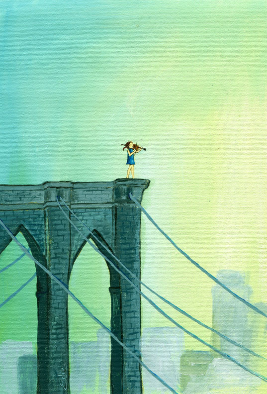 Fiddler on the Bridge. 2011 acrylic on canvas 11x15"