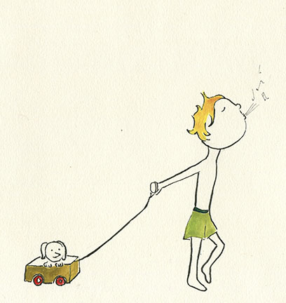 On my way. 2012 gouache and pen paper 5x6"