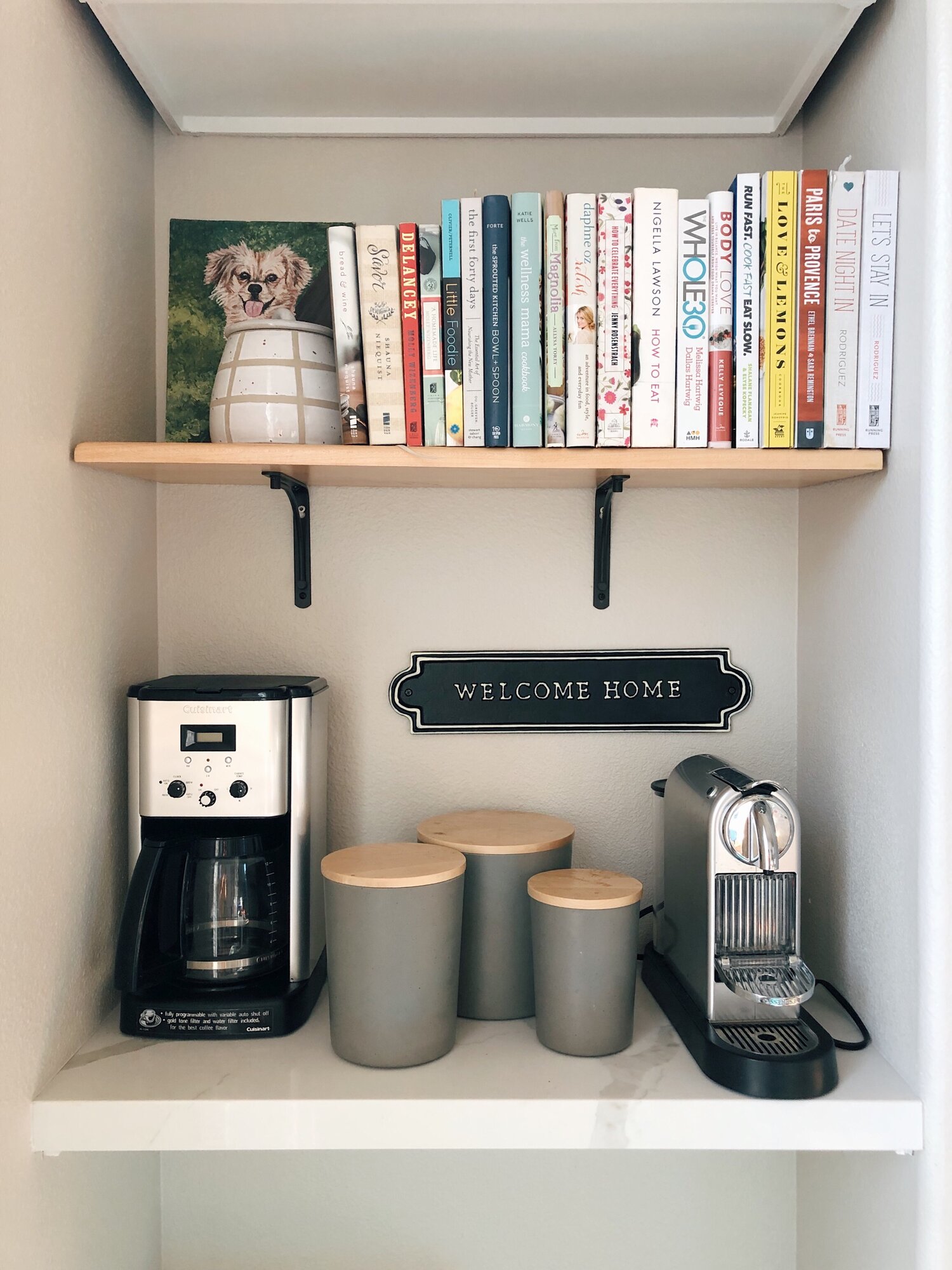 Our little coffee station that brings me so much happiness. Even my cookbooks have a home now!