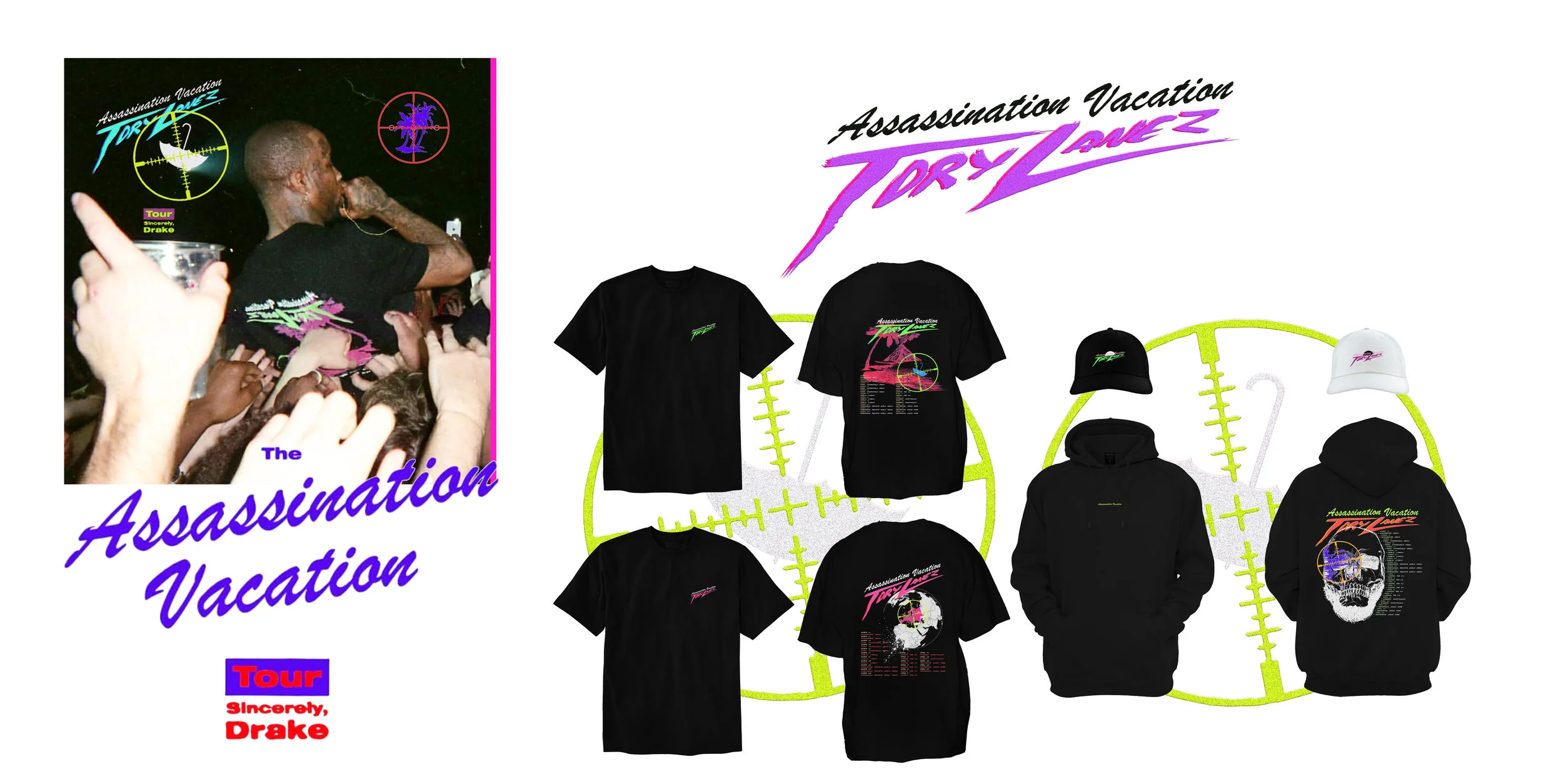 Tory Lanez tour merch designed by Rannel Ngumuya for the Assassination Vacation with Drake. ( March 12th, 2019 )