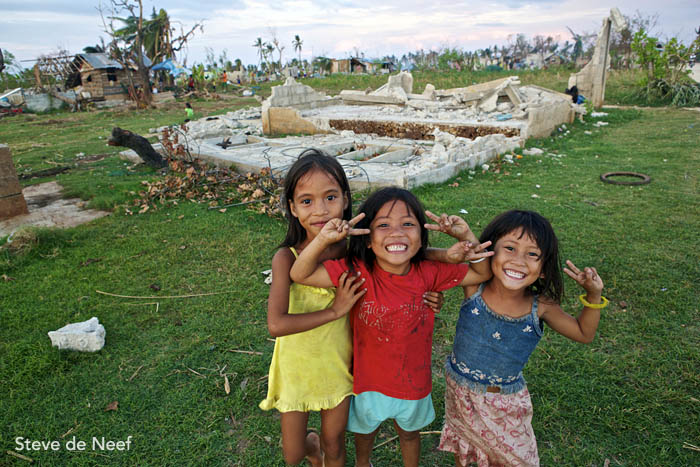 Kids posing and playing in Madridejos, an area hit very hard by Typhoon Yolanda.