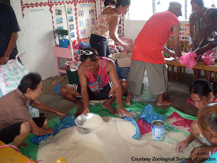 Staff prepare the emergency relief packs. Panay, Philippines. Photo courtesy of ZSL