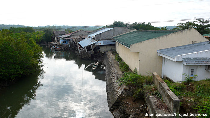 Village houses shaken off their foundations during last month's 7.2 magnitude earthquake in Bohol Province. Buenavista, Danajon Bank, Philippines. Photo: Brian Saunders/Project Seahorse
